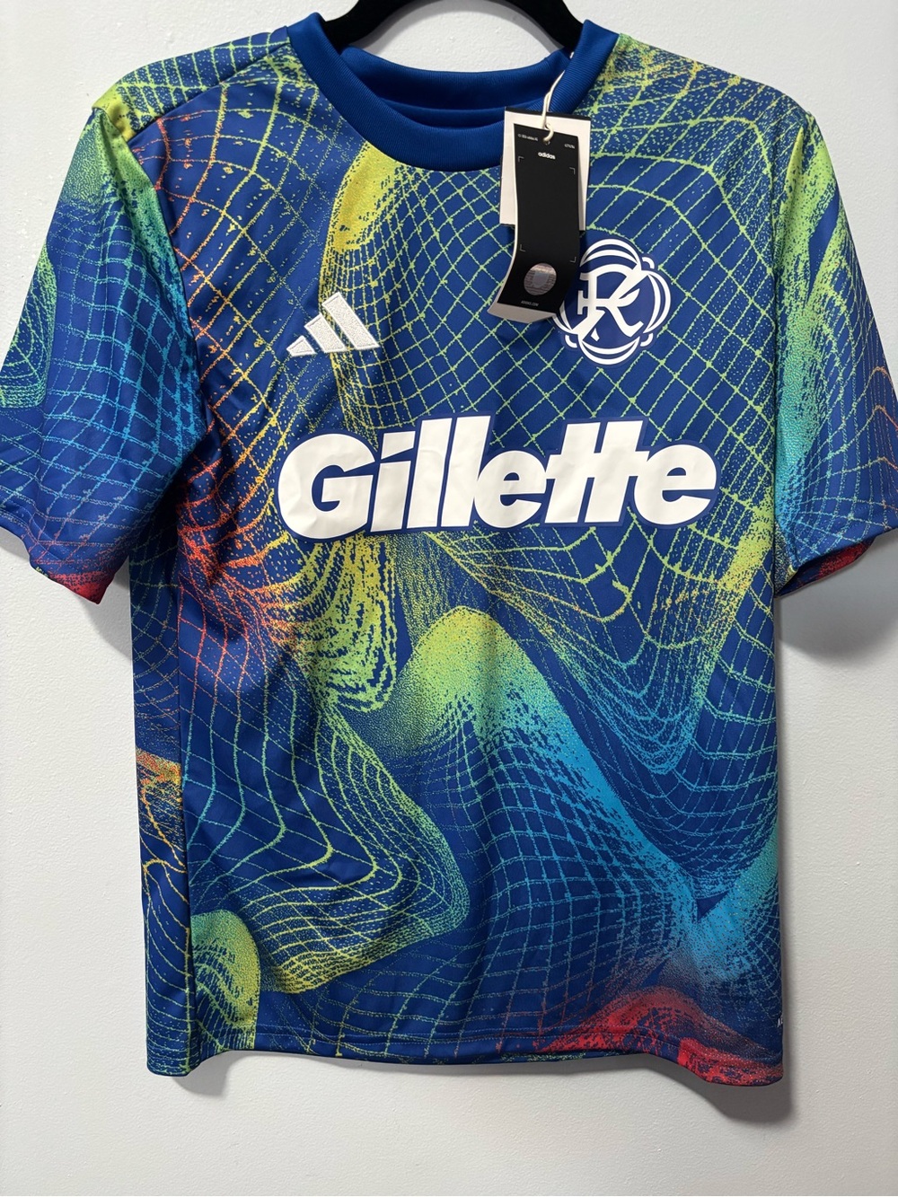 adidas Kids Gillette Blue Green Multicolor Graphic Jersey